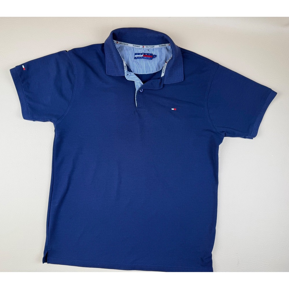 Preppy Polo Shirt Cotton Piqué Striped Collar Large Tommy Hilfiger